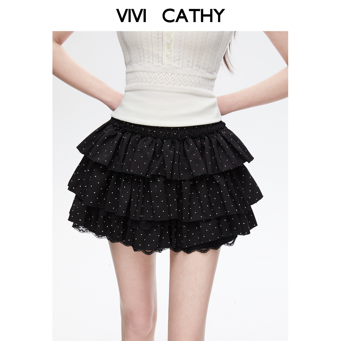 VIVICATHY韩系波点蕾丝蛋糕裙半裙2026春季新款半身裙女蓬蓬短裙