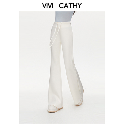 VIVICATHY2025秋美式低腰微喇裤女慵懒垂感修身卫裤松弛感长裤黑