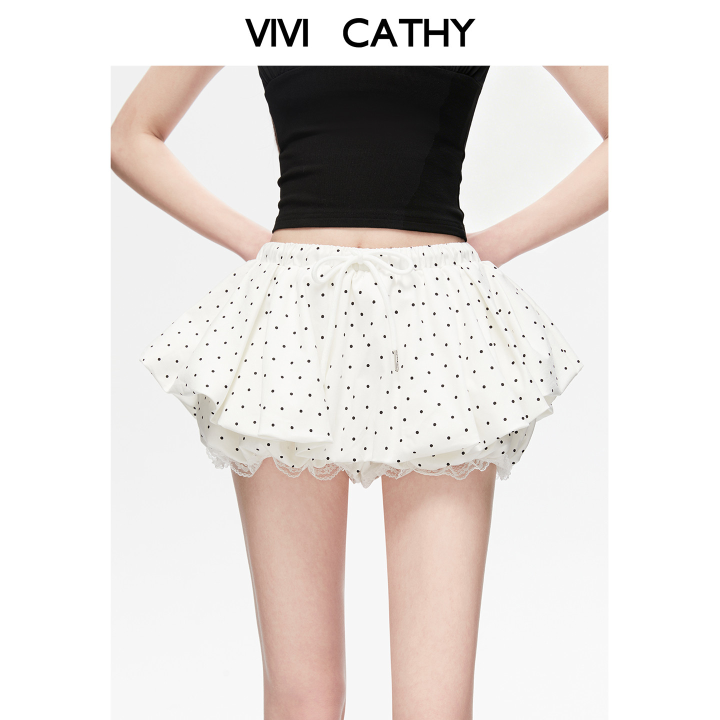 VIVICATHY2026春夏芭蕾风波点蕾丝边花苞半身裙女蓬蓬短a裙裙裤