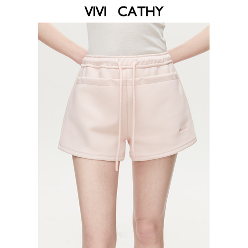 VIVICATHY2026夏季新款极简抽绳卫裤女显瘦百搭运动风阔腿短裤