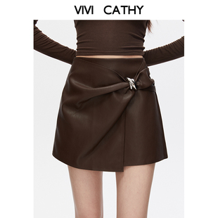 设计感a字半身裙短裙子 新款 VIVICATHY韩系美拉德皮裙女装 2025冬季