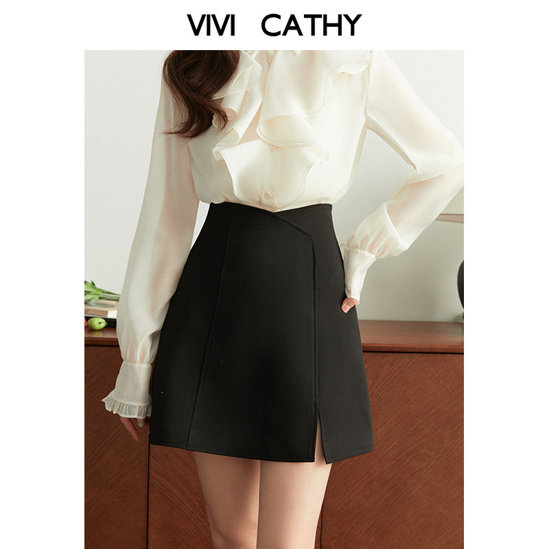 VIVICATHY大码高腰显瘦A字半身裙