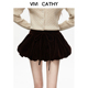 VIVICATHY丝绒花苞裙女装 2025冬新款 甜辣妹遮肉蓬蓬超短裙半身裙
