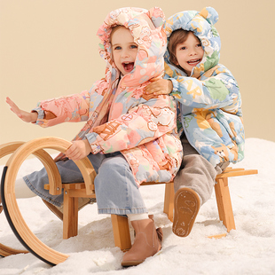 儿童羽绒服男童女童宝宝冬季新款洋气宽松加厚保暖连帽中小童外套