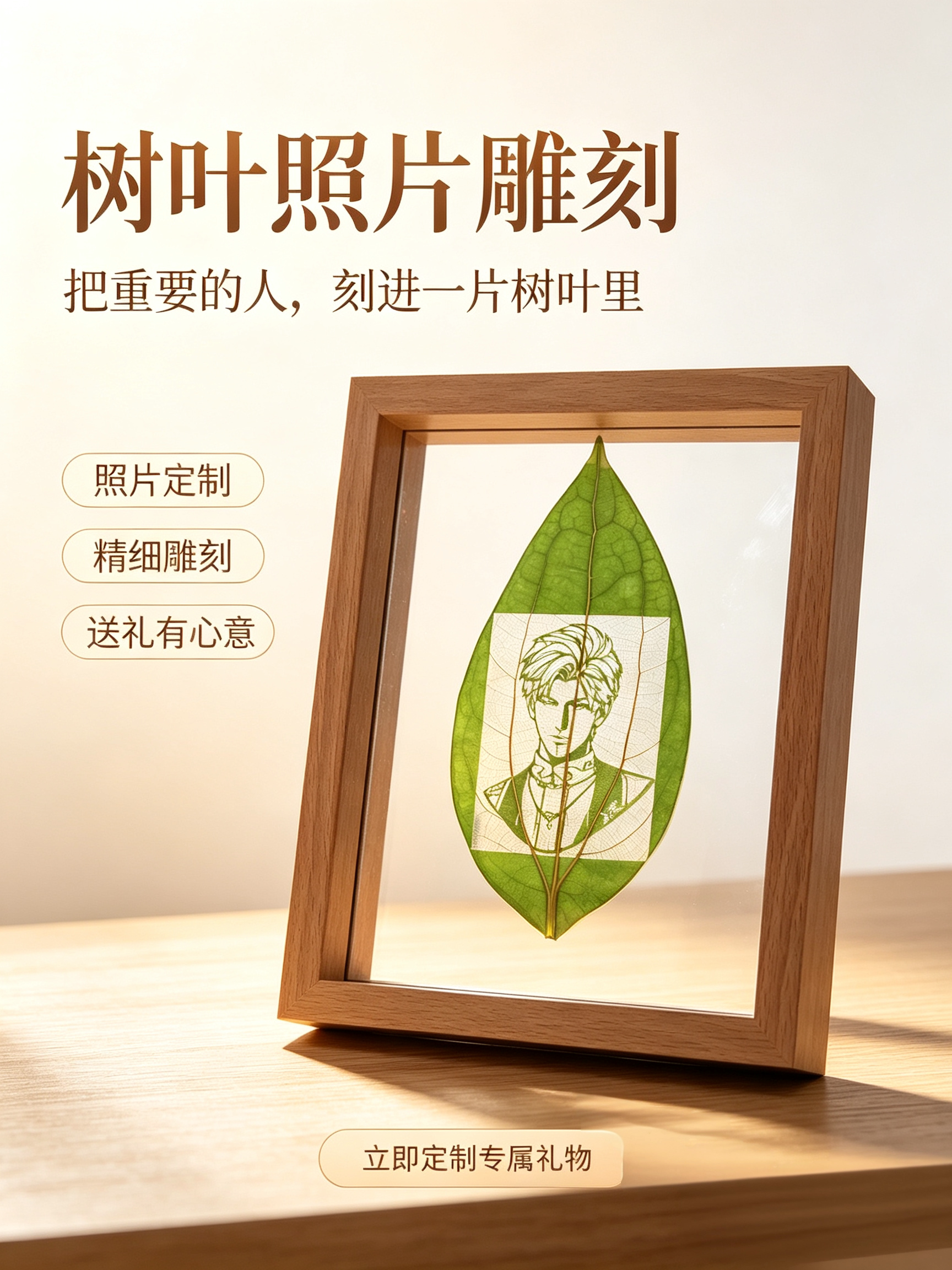 免费定制元旦圣诞节礼物平安树叶雕照片教师节创意礼品相框生日礼