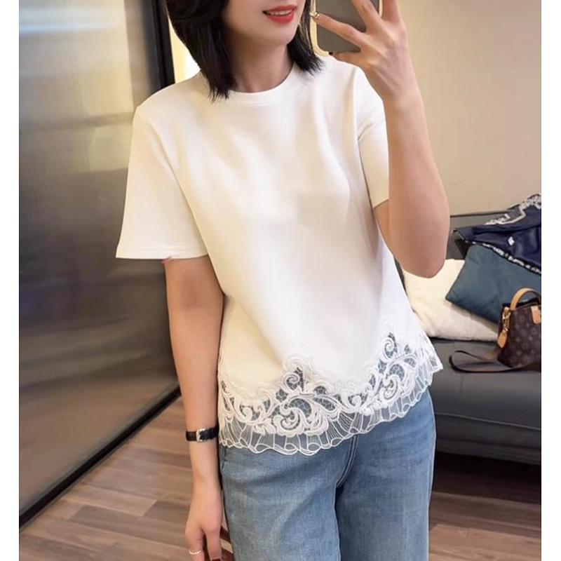 大尺码夏季纯棉白色正肩短袖t恤女2025新款超好看独特漂亮蕾丝上,女装/女士精品,T恤,淘宝优惠券,粉丝福利购,淘宝优惠卷