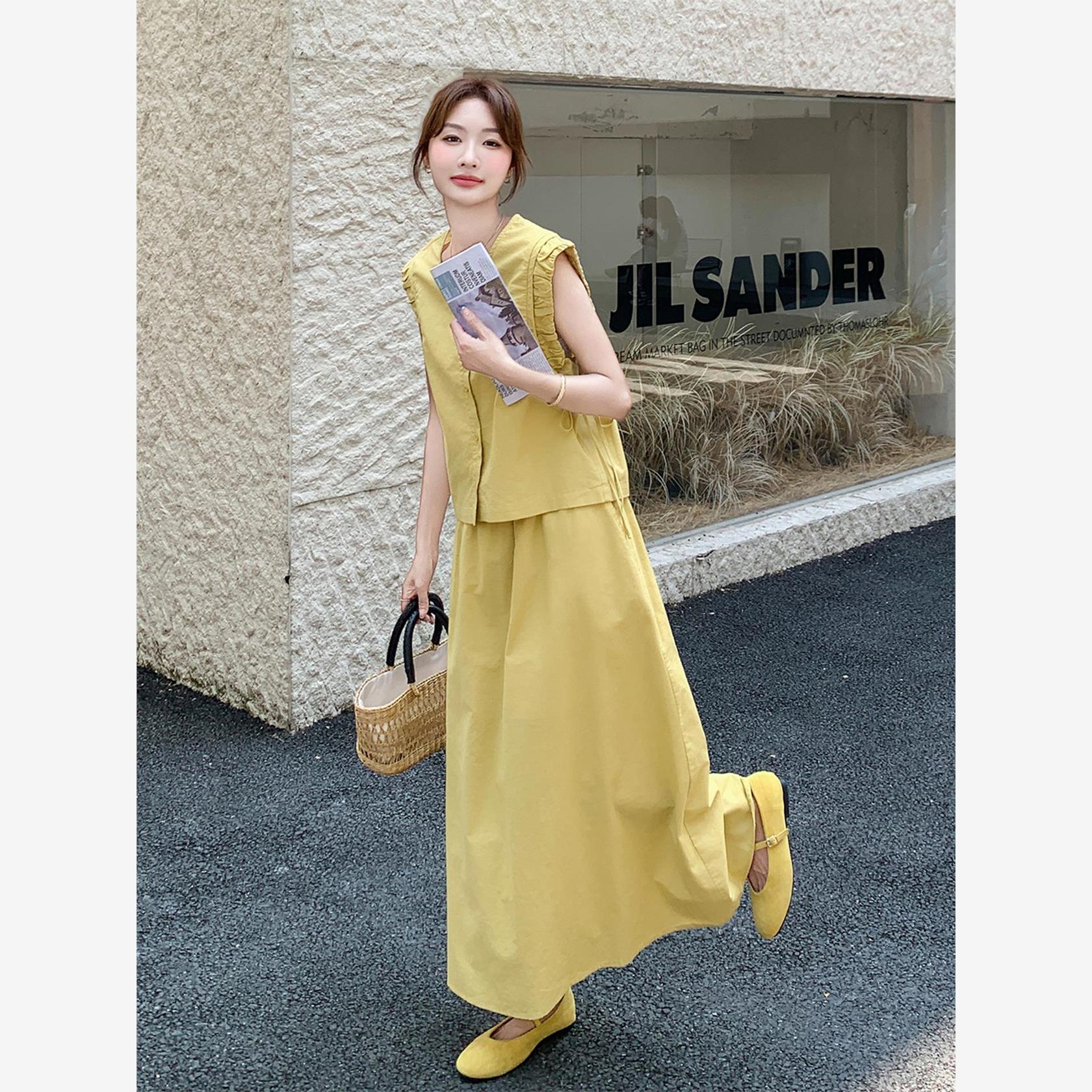 黄色夏日独特漂亮套装女2