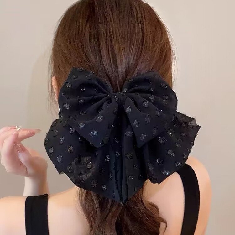 復古緞面蝴蝶結抓夾女高