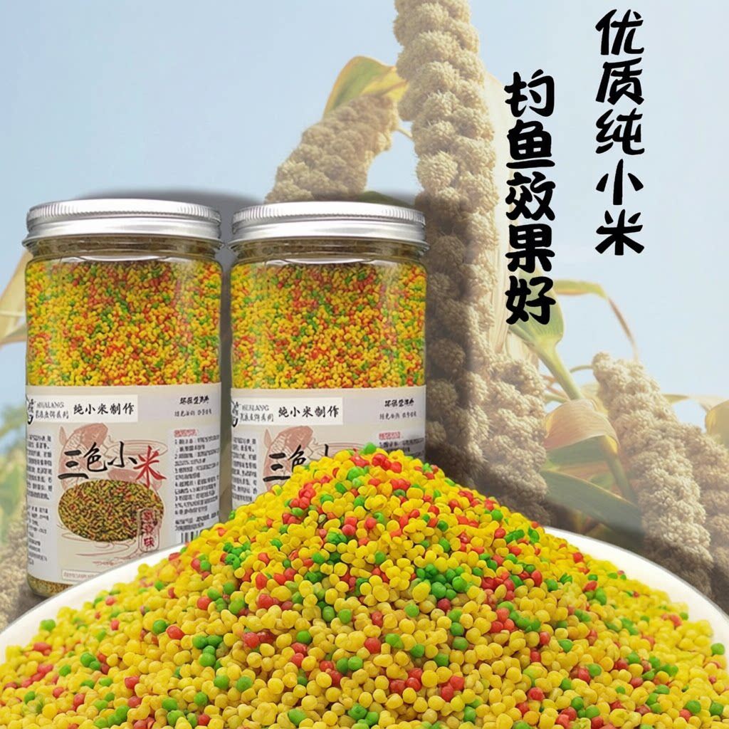 瓶装三色麝香米五彩小米鱼饵野钓鲫鱼鲤鱼酒米打窝料黑坑麻团颗粒