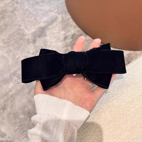 许妍同款丝绒蝴蝶结弹簧夹黑色发夹高级感半扎发一字夹气质马尾夹