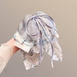 新中式 国风泼墨印花网纱蝴蝶结马尾夹氛围感甜美公主轻奢气质抓夹