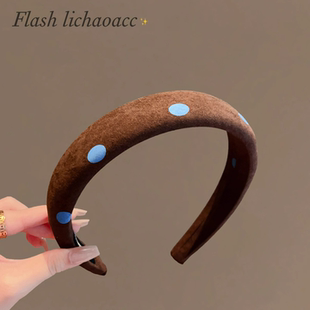 韩系棕咖色发箍波点海绵发卡头饰2025新款 日常百搭发饰通勤头箍女