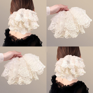 法式 高级感蕾丝网纱裙摆发圈头饰扎头发大肠圈后脑勺发饰头绳发绳