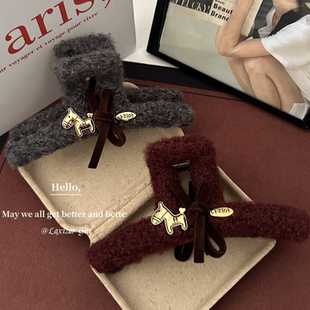 高级灰韩版羊羔毛绒大号抓夹发量多时尚洋气发夹后脑勺盘发鲨鱼夹