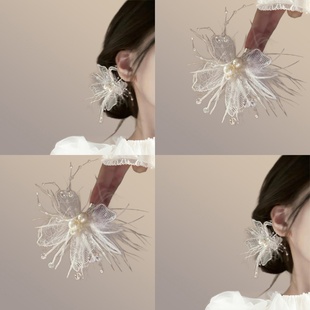 灵动飘逸唯美蕾丝羽毛发夹精致少女心侧边夹盘发器百搭头饰女