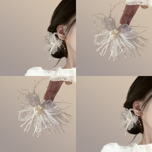 灵动飘逸唯美蕾丝羽毛发夹精致少女心侧边夹盘发器百搭头饰女