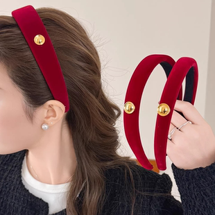 高级感复古红色丝绒发箍女高颅顶洗脸压发头箍新年气质发卡头饰冬