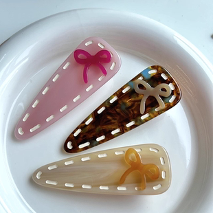 法式 蝴蝶结水滴醋酸三角发夹边夹气质可爱刘海夹发卡鸭嘴夹头饰女