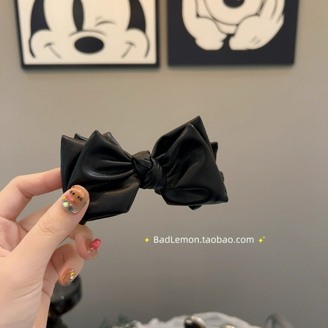 韩国东大门新款皮质蝴蝶结香蕉夹发饰头饰抓马尾丸子头发饰