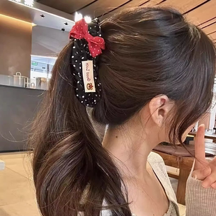 甜美韩系ins风布艺波点香蕉夹发夹后脑勺2025新款 马尾扭扭夹发饰