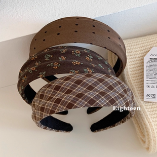 韩系咖色波点缎面宽边发箍女高级感高颅顶日常外戴发饰头箍发卡