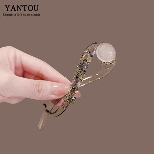 网红发饰高级水钻马尾白色珠珠扭扭夹后脑勺时尚 气质贝珠扭扭夹女