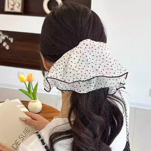 法式 波点雪纺大肠发圈高级感双层发绳丸子头发圈扎头发头圈头绳