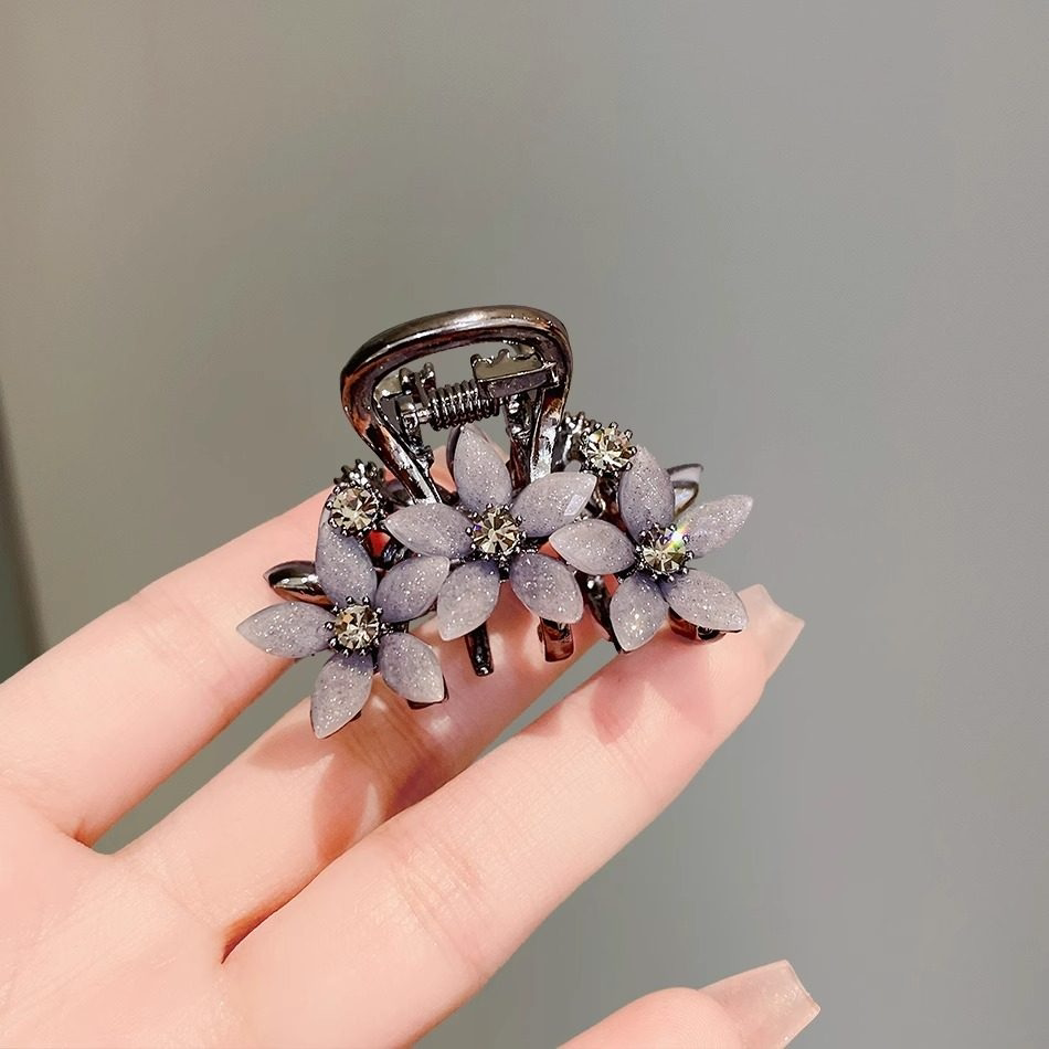 水钻琉璃花朵发夹女高级感抓夹小号精致鲨鱼夹后脑勺半扎发卡