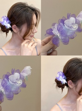 繁花似锦~春夏超仙紫色花朵发夹女鸭嘴夹氛围感拍照新中式发饰