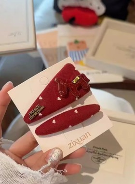 韩国东大门新款洋气红色爱心小马ab版发夹时尚潮流百搭发饰头饰