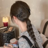 复古气质皮质蝴蝶结发夹女侧边刘海夹后脑勺发卡碎发鸭嘴夹子头饰