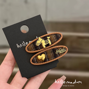 韩国小众设计咖系格纹小马对夹夹子头饰发夹高级感时尚 鸭夹一字夹