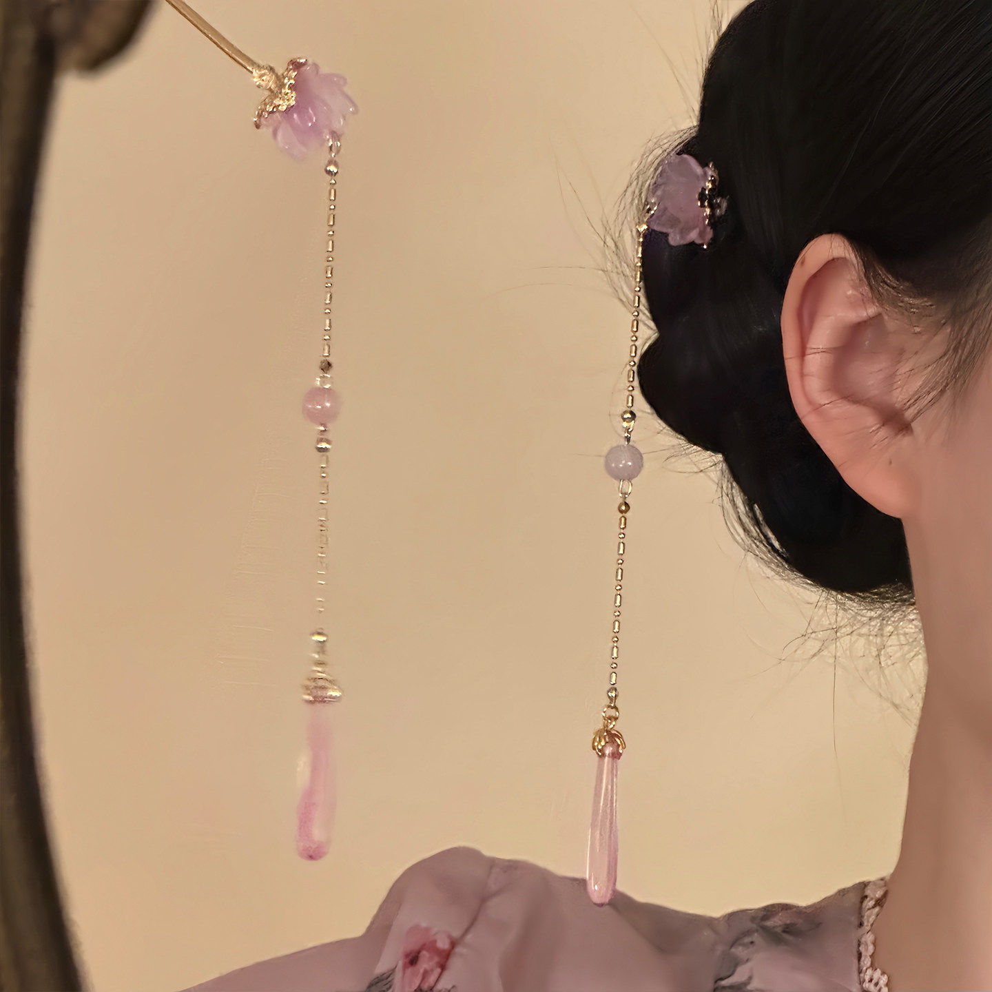 新中式长款蓝色水滴流苏发簪女复古清冷感中国风发饰