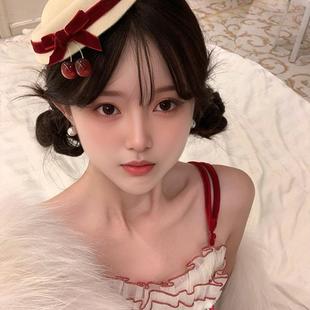 圣诞节氛围蝴蝶结樱桃小礼帽圣诞帽子发饰头饰发夹发卡饰品装 扮