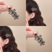 韩国复古高级感水晶镶钻发夹甜美气质水钻花朵边夹鸭嘴夹女刘海夹