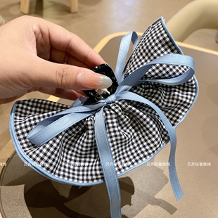 韩系蓝色格子抓夹女高级感后脑勺鲨鱼夹发夹大号发量大发卡头饰女