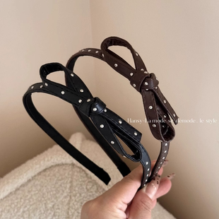 气质皮质波点点蝴蝶结细发箍高颅顶洗脸压发头箍甜美清新发捆发饰