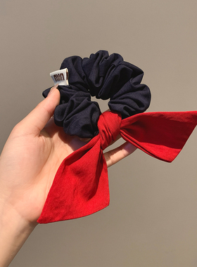 韩系红色蝴蝶结牛仔大肠发圈女高级感丸子头发饰扎头发百搭头绳潮