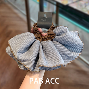 韩国ins温柔淑女双层撞色裙摆小肠圈后脑勺显发量多花边绑发绳女