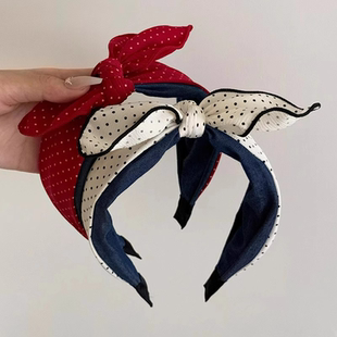 韩系经典红白波点蝴蝶结发箍女2025年新款高级感时尚洋气头箍发饰