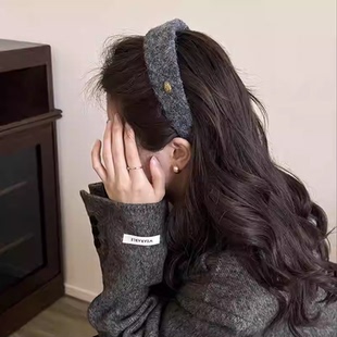 质感超好 外出百搭发卡高颅顶头箍发饰 秋冬毛呢金标宽边发箍法式