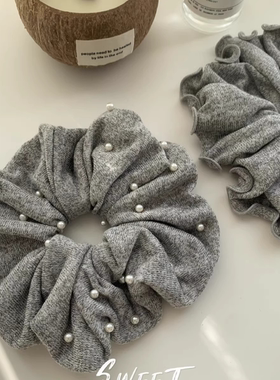 法式简约ins风饰品秋冬新款发绳头绳珍珠韩国灰色大肠发圈发饰女