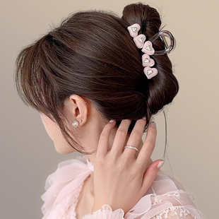 2025春夏新款 韩国爱心闪钻抓夹女高级感气质发夹后脑勺简约鲨鱼夹