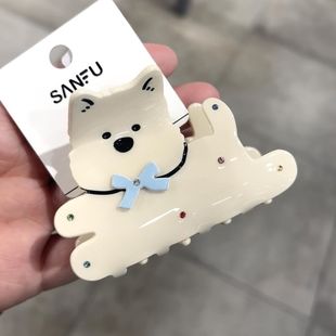 超可爱西高地抓夹彩色水钻蝴蝶结醋酸发抓鲨鱼夹半扎盘发头饰2025