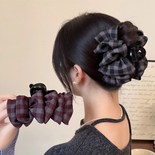 法式 发夹后脑勺盘发鲨鱼夹子气质半扎发夹子 格纹泡泡抓夹2025新款