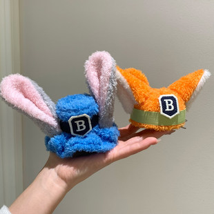 原创手作疯狂动物城朱迪尼克毛绒警官帽发夹迪士尼影院装 扮头发饰