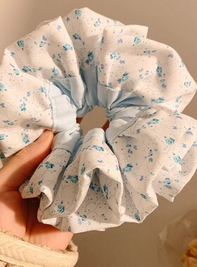 韩系小清新蓝色碎花大肠发圈女高级感百搭发饰扎头发头绳2025新款