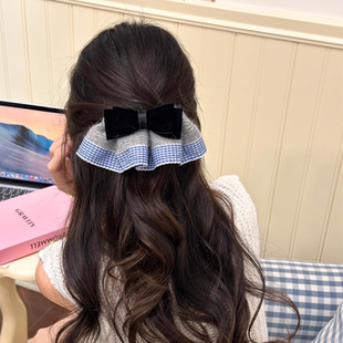 韩系ins博主同款 条纹针织蝴蝶结裙摆发夹女发饰盘发夹头饰发卡