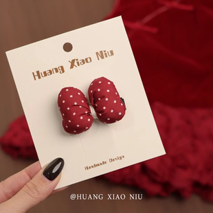 黄小妞甜美可爱红色波点蝴蝶结宝宝发夹可爱立体婴儿丸子头发饰