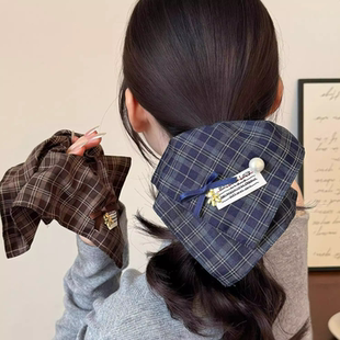 韩版 百搭头绳发饰 美拉德系列格纹方巾发圈女低马尾气质扎发绳时尚